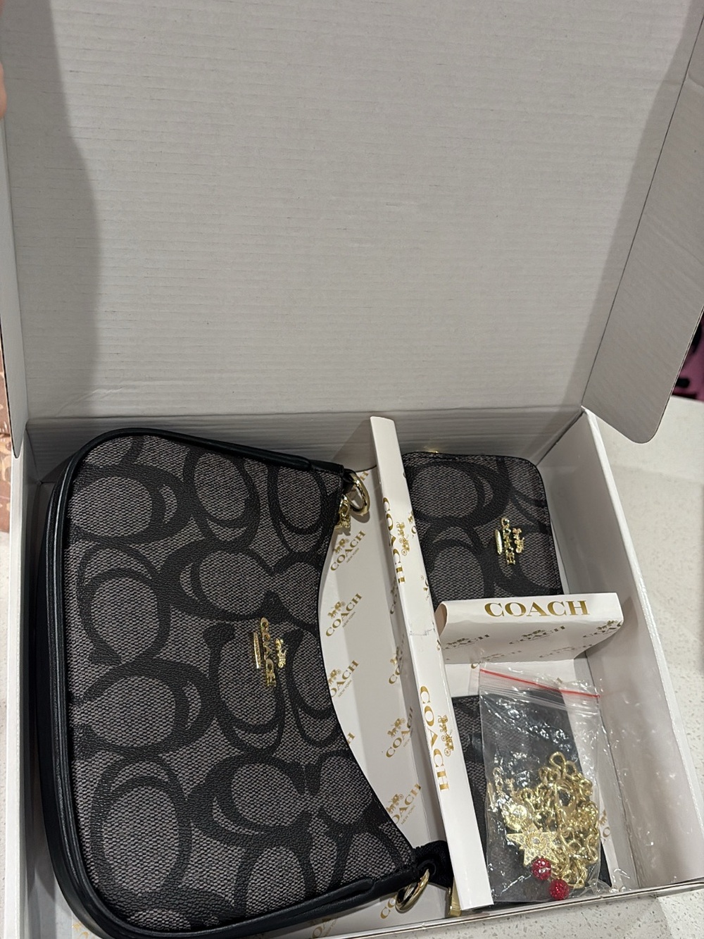 Coach Black Signature Canvas Wristlet and Card Holder Set with Gold Hardware